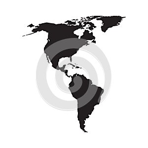 North and South America map vector, isolated on white background. Black template, flat earth.  Simplified, generalized with round