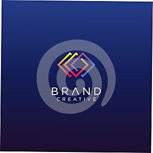 Square Tech Logo . Abstract Colorful Square Logo Line Design Vector Stock . Colorful Square Chain Logo Line Design photo