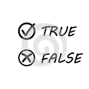 True and false with Yes and No check marks. Vector illustration. Black check marks on white background..