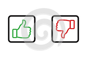 Yes and No check marks with thumbs up and down for apps and websites symbol, vector illustration