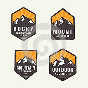 Set Of Mountain Logo Outdoor Adventure, Badges, Banners, Emblem For Mountain, Hiking, Camping, Expedition And Outdoor Adventure. E