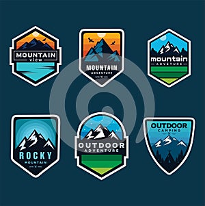 Set Of Mountain Logo Outdoor Adventure, Badges, Banners, Emblem For Mountain, Hiking, Camping, Expedition And Outdoor Adventure. E