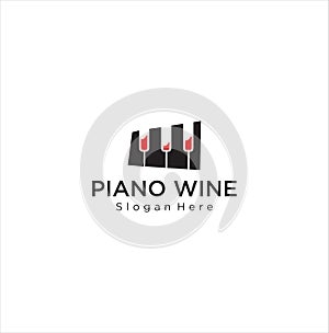 Piano Wine logo design Stock Illustration . Music Piano Logo . Piano concert logo design. Live music concert. Piano keys Vector