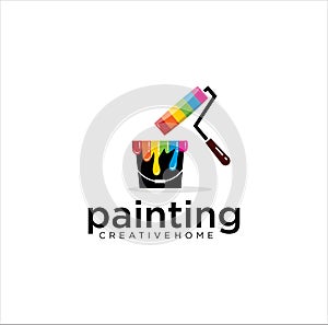 Home real estate painting logo service . Home Paint Logo . Home Service Logo Illustration colorful . Home Repair Logo . House Real