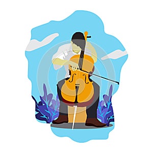 Cellist man playing cello, musicain playing classical