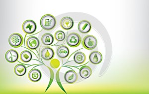 Vector illustration tree life with set of ecological,green,recycling button icons objects background.Conceptual design and element