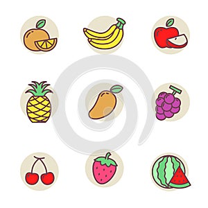 Set of fruits icon in linear color style