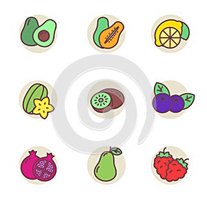 Set of fruits icon in linear color style