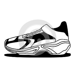 Sneakers vector Icon. Black and white doodle on White Background.Simple illustration