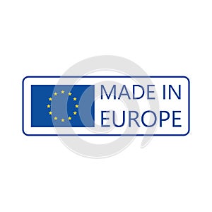 Made in EUROPE  European Union  label with blue flag with stars.