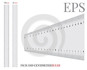 Ruler template. Vector with die cut / laser cut lines. Ruler inch and centimeter. White, clear, blank, isolated ruler mock up