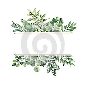 Acquerello verde telaio un invito foglie felce, frutti di bosco 