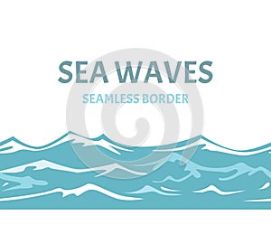 Sea waves seamless border. Vector illustration of blue water