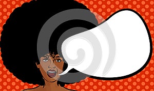 Smiling woman with open mouth. Okey fingers sign Speech bubble. Dots on the background. Vector image comics styled.