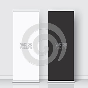 Set of black and white vector rollup banners.
