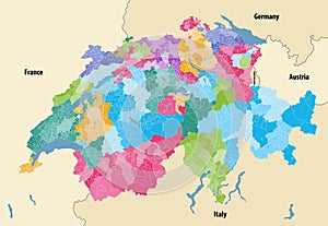 Switzerland vector map showing cantonal, districts and municipal boundaries photo