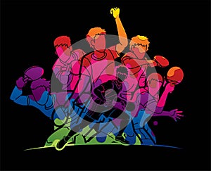 Group of Ping Pong players, Table Tennis players action cartoon sport graphic photo