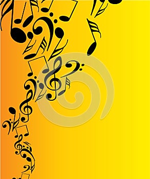 Music notes on yellow background photo