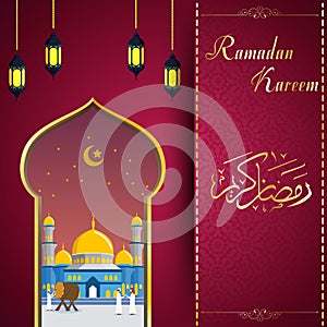 Ramadhan kareem greeting card with mosque