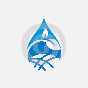 Water Drop and Leaves Tree Logo Design Vector Graphic.