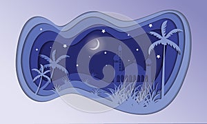 Mosque paper cut vector illustration