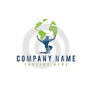 People holding a globe logo design, vector