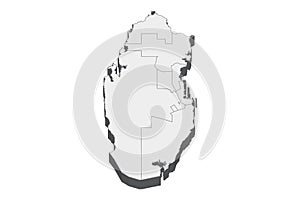 Qatar map in 3D. 3d map with borders of regions.
