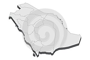 Saudi Arabia map in 3D. 3d map with borders of regions. photo