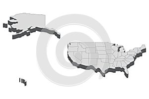Usa Mercator map in 3D. 3d map with borders of regions. photo