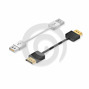 Usb and hdmi cable realistic isometric illustration vector isolated in white background