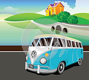 Vector illustration with old bus.
