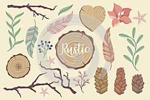 Flat design rustic floral elements collection