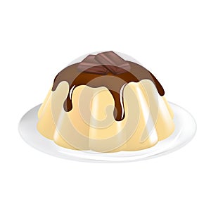 Vanilla pudding with chocolate topping photo