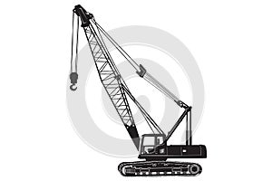 Silhouette of mobile crane crawler heavy vehicles