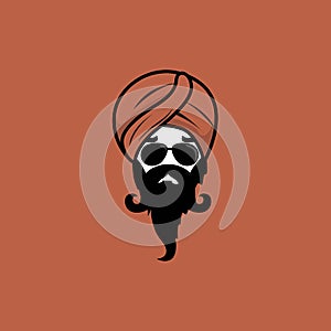 Stylish head character with sunglasses and long beard photo