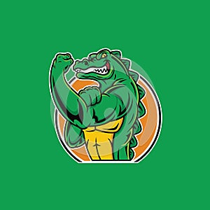 Modern Green Aligator muscle Mascot logo Illustration