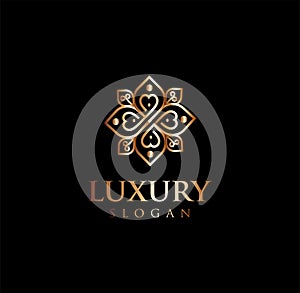 Luxury golden art deco classic linear monochrome minimal hipster geometric vintage vector monogram, frame, border, label, logo
