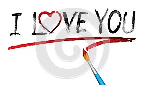 Hand-lettered `I LOVE YOU` with paint brush. photo