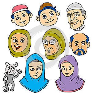 Muslim people  faces cartoon set