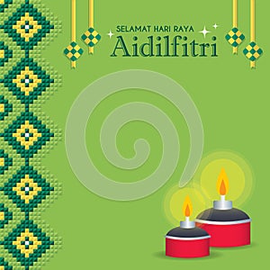 Hari Raya Aidilfitri - ketupat & pelita oil lamp flat design photo