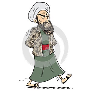Old bearded taliban warrior walking photo