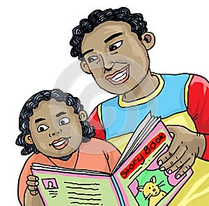 African father and his daughter reading book together