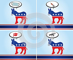 4 illustrations of donkey representing the Democrat party in times of the covid-19 virus