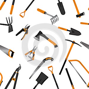 Gardening tools objects seamless pattern illustration, flat design