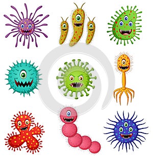 Set of virus cartoon germ character isolated white background