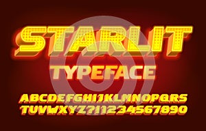 Starlit alphabet font. 3D glowing letters, numbers and symbols. photo