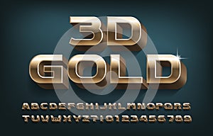 Trojrozmerný zlato abeceda písmo.zlatý kov,čísla a symboly 
