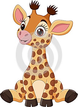 Cute baby giraffe cartoon sitting