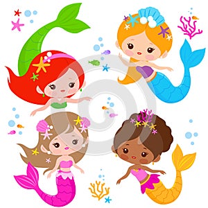 Beautiful mermaids collection. Vector illustration