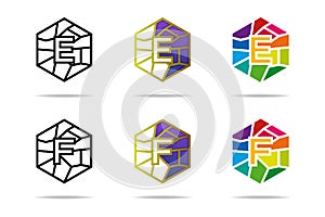 Polygonal letter e and letter f logo design template.